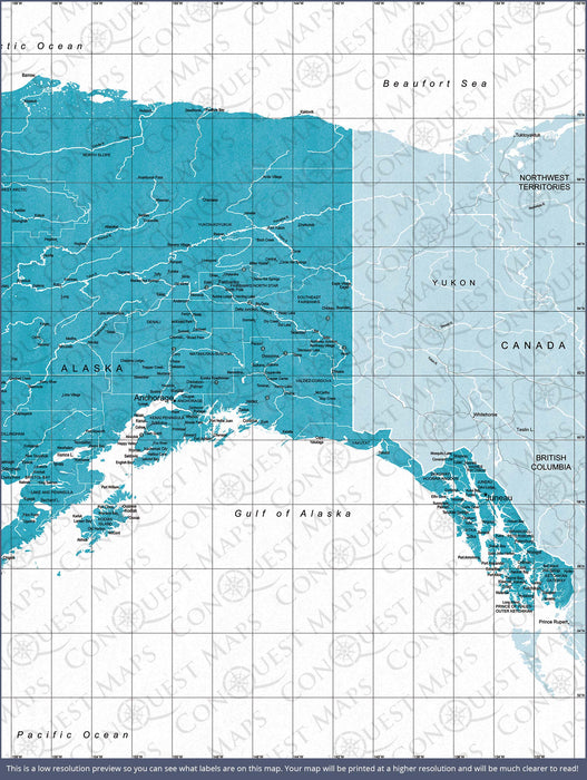 Push Pin Alaska Map (Pin Board) - Teal Color Splash