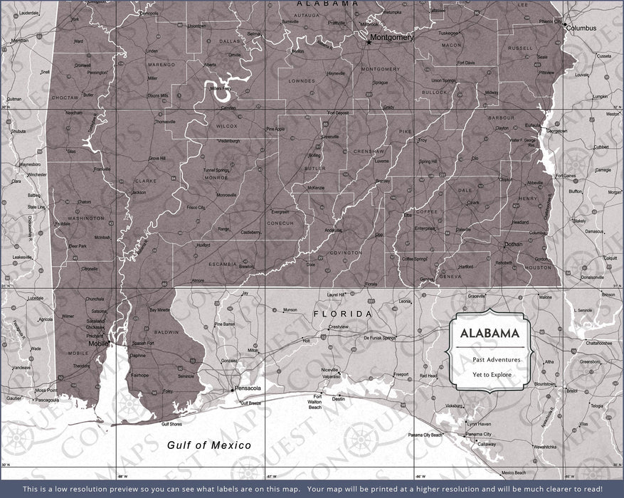Push Pin Alabama Map (Pin Board) - Dark Brown Color Splash CM Pin Board