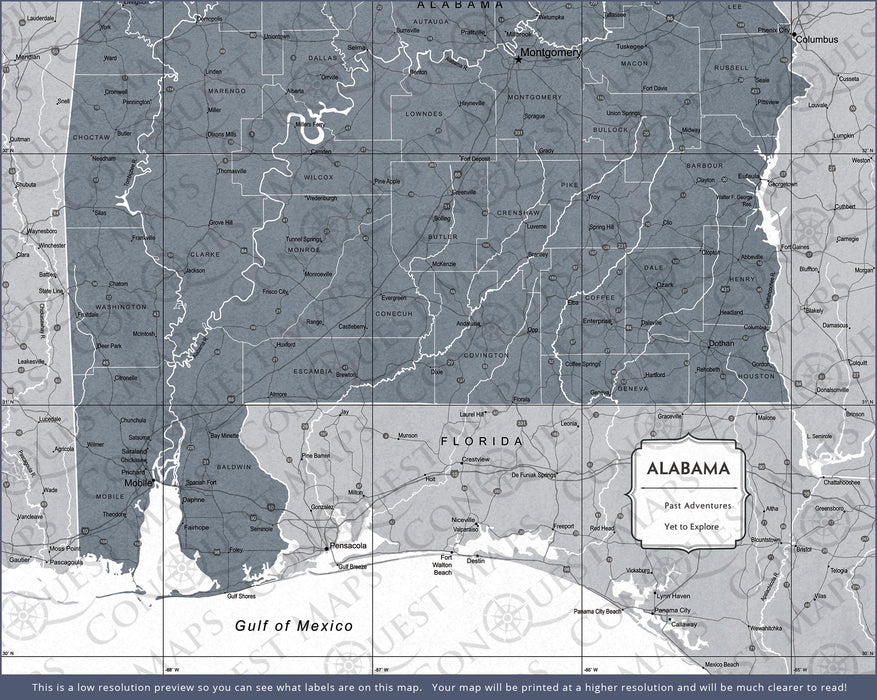 Push Pin Alabama Map (Pin Board) - Dark Gray Color Splash