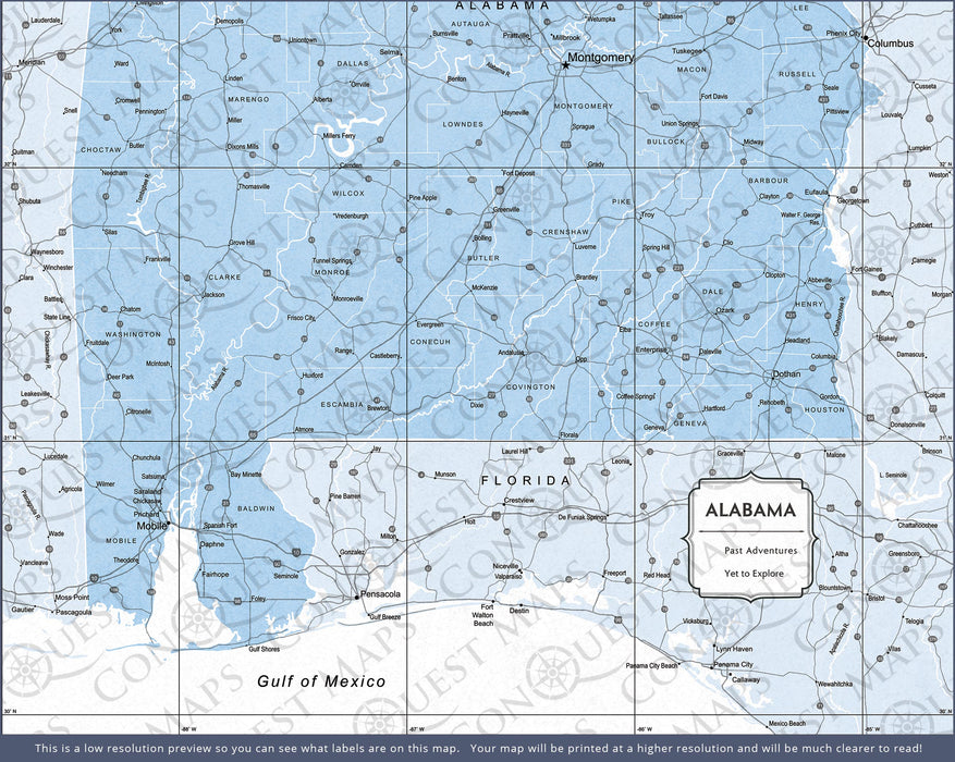 Alabama Map Poster - Light Blue Color Splash CM Poster