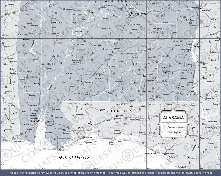 Alabama Map Poster - Light Gray Color Splash CM Poster
