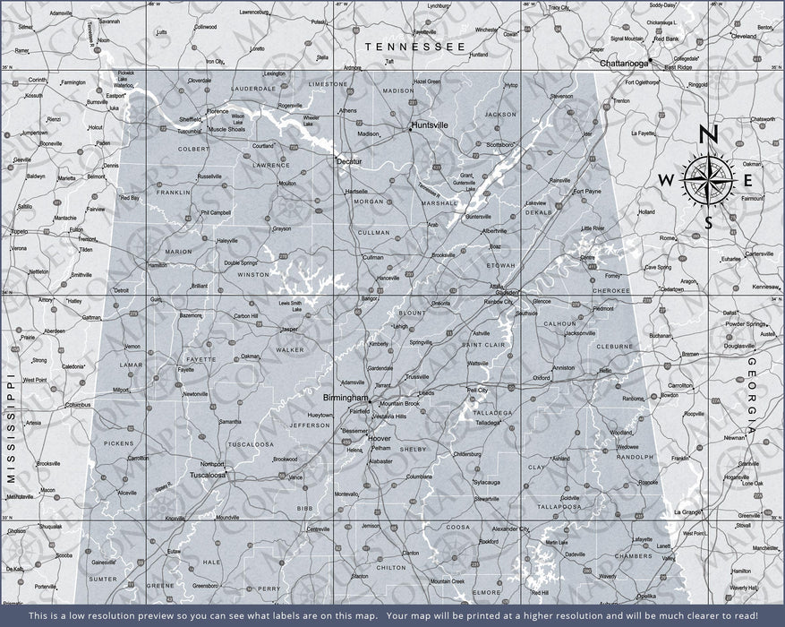 Push Pin Alabama Map (Pin Board/Poster) - Light Gray Color Splash