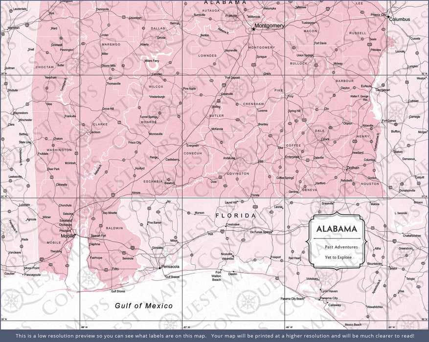 Alabama Map Poster - Pink Color Splash CM Poster