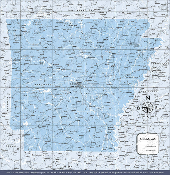 Arkansas Map Poster - Light Blue Color Splash CM Poster