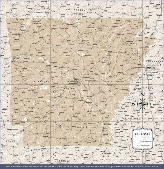 Arkansas Map - Light Brown Color Splash CM Poster