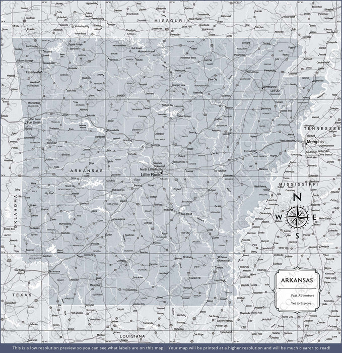 Push Pin Arkansas Map (Pin Board) - Light Gray Color Splash