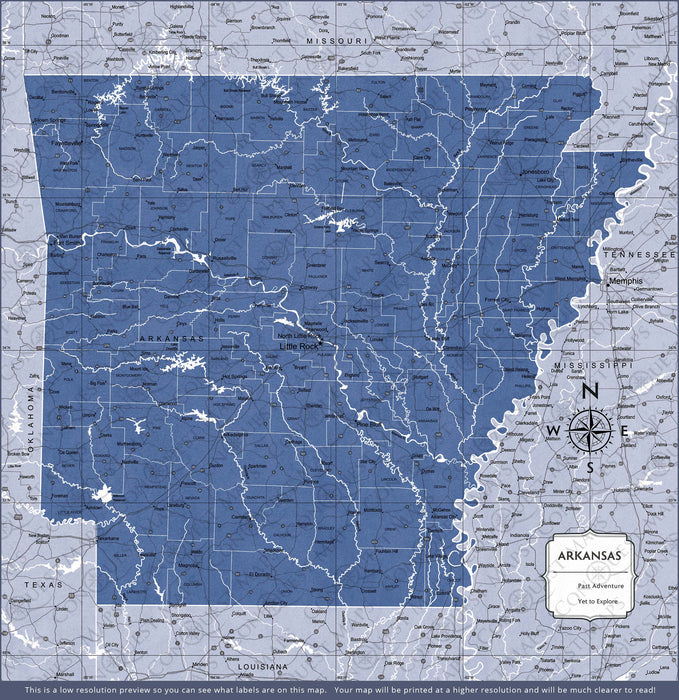 Push Pin Arkansas Map (Pin Board/Poster) - Navy Color Splash