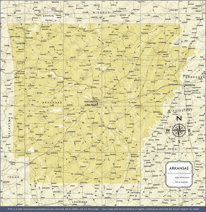 Arkansas Map Poster - Yellow Color Splash CM Poster
