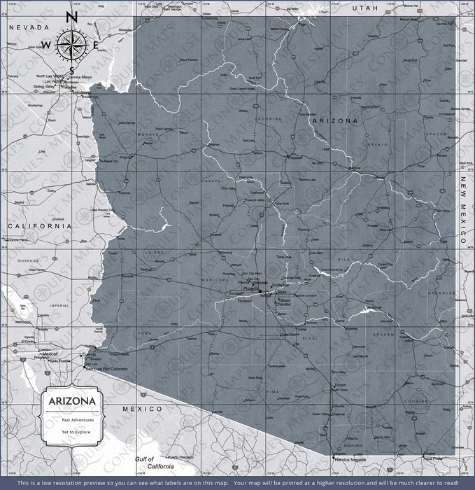 Push Pin Arizona Map (Pin Board/Poster) - Dark Gray Color Splash