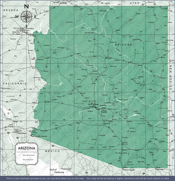 Push Pin Arizona Map (Pin Board/Poster) - Green Color Splash