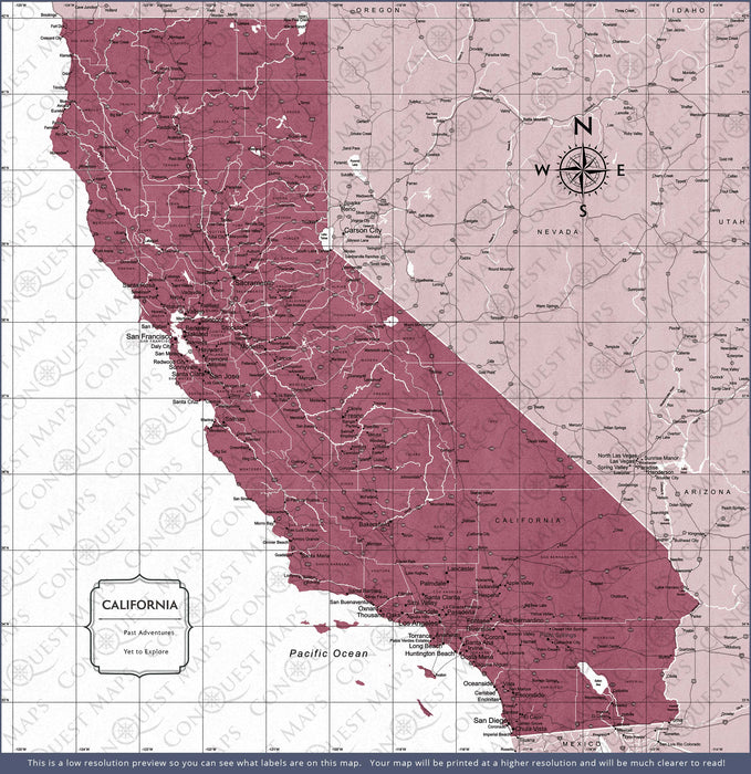 Push Pin California Map (Pin Board) - Burgundy Color Splash CM Pin Board