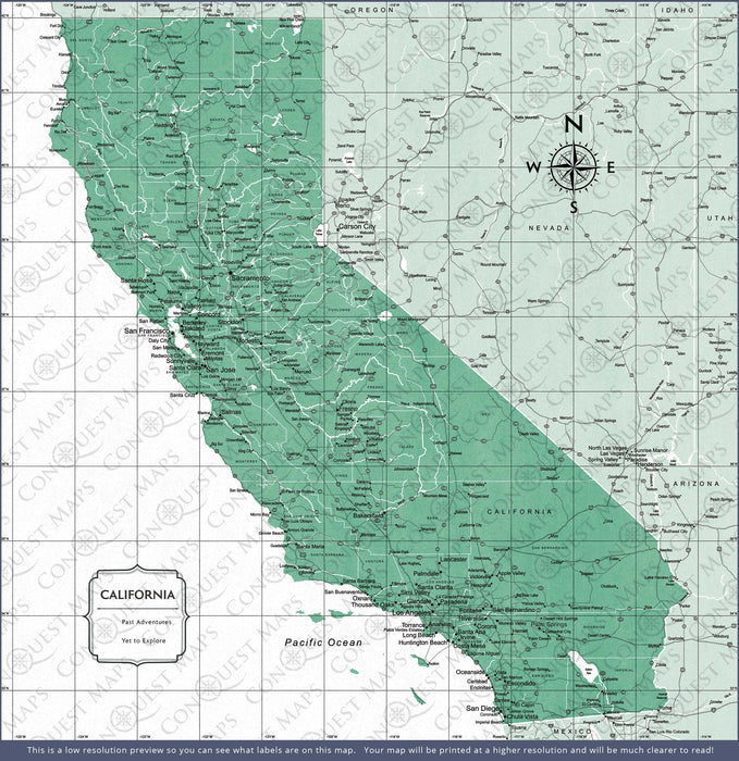 California Map Poster - Green Color Splash CM Poster
