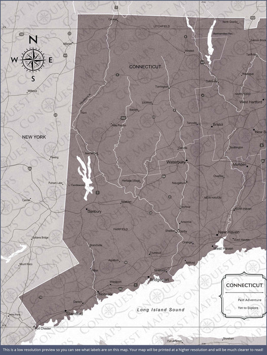 Connecticut Map Poster - Dark Brown Color Splash CM Poster