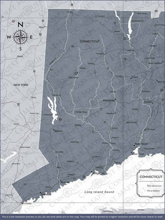 Push Pin Connecticut Map (Pin Board) - Dark Gray Color Splash CM Pin Board