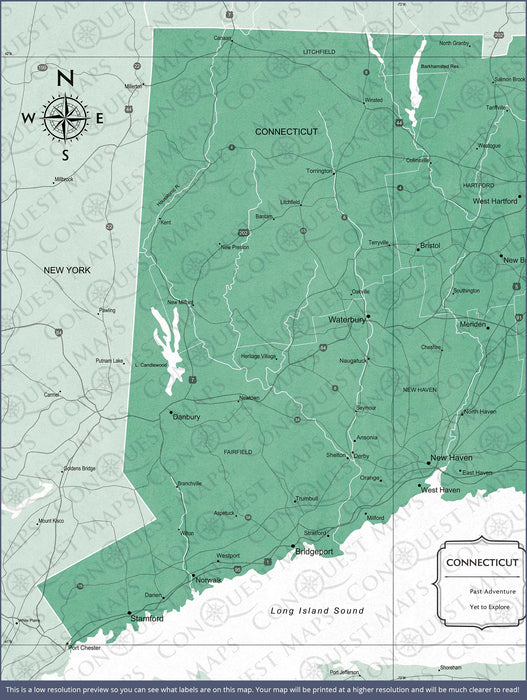 Connecticut Map Poster - Green Color Splash CM Poster