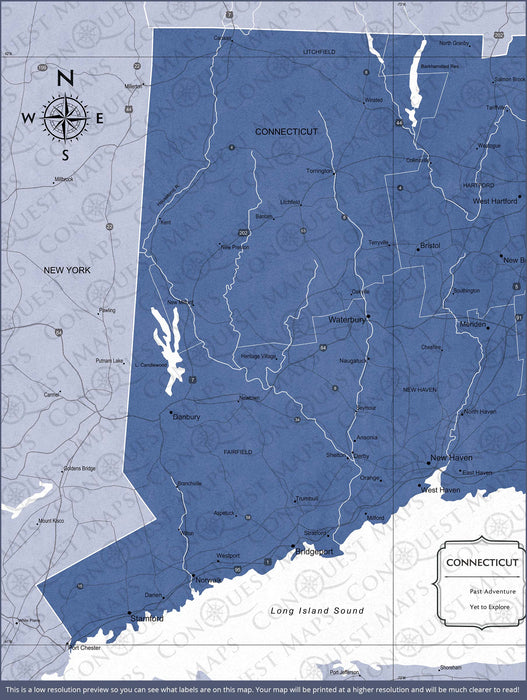 Connecticut Map Poster - Navy Color Splash CM Poster