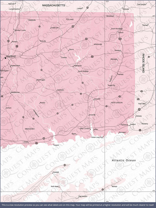 Push Pin Connecticut Map (Pin Board) - Pink Color Splash CM Pin Board