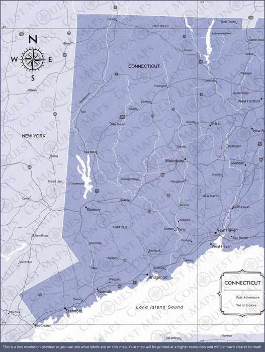 Push Pin Connecticut Map (Pin Board) - Purple Color Splash