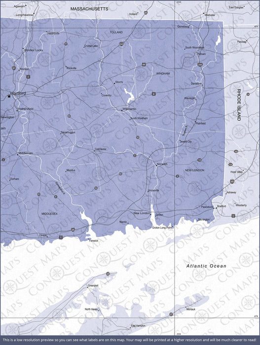 Connecticut Map Poster - Purple Color Splash CM Poster