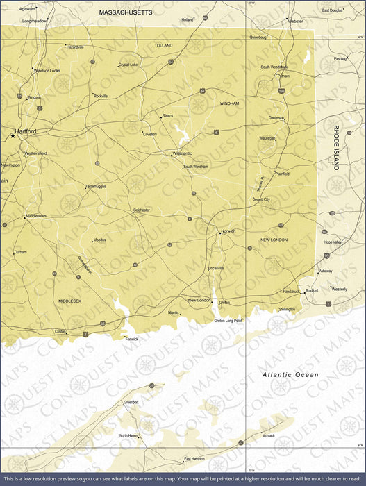 Push Pin Connecticut Map (Pin Board) - Yellow Color Splash CM Pin Board