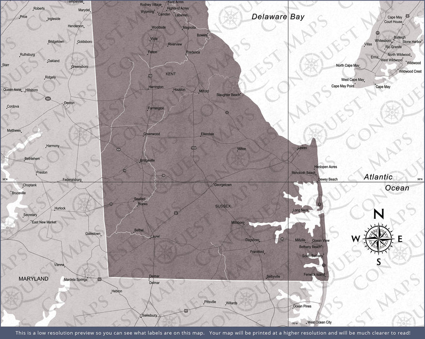 Push Pin Delaware Map (Pin Board) - Dark Brown Color Splash