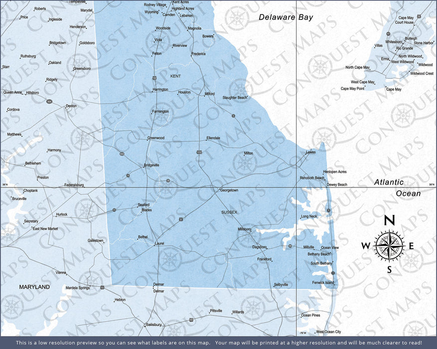 Push Pin Delaware Map (Pin Board) - Light Blue Color Splash