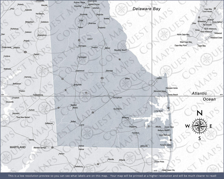 Push Pin Delaware Map (Pin Board) - Light Gray Color Splash