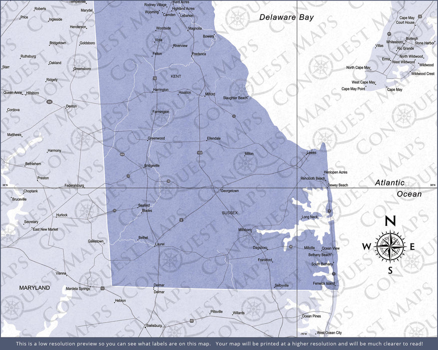Push Pin Delaware Map (Pin Board) - Purple Color Splash