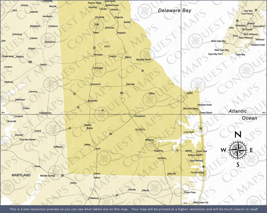 Push Pin Delaware Map (Pin Board) - Yellow Color Splash