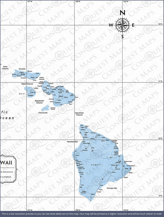 Push Pin Hawaii Map (Pin Board) - Light Blue Color Splash CM Pin Board