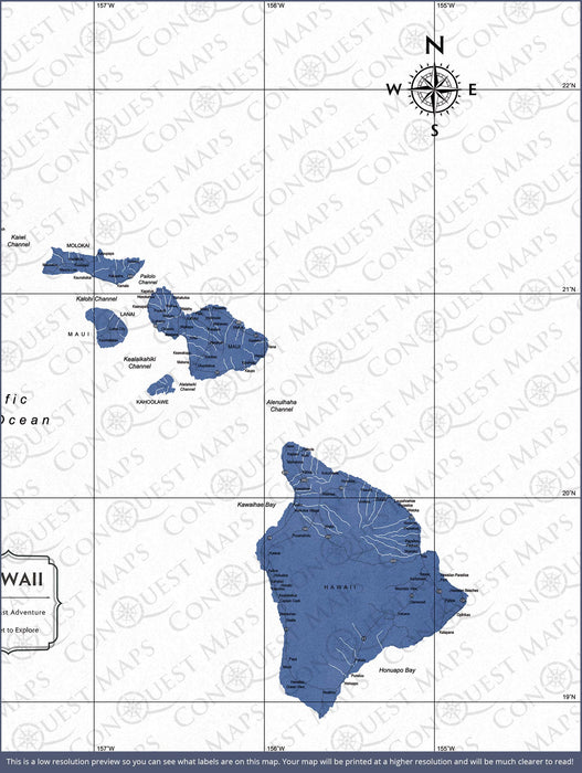 Push Pin Hawaii Map (Pin Board/Poster) - Navy Color Splash
