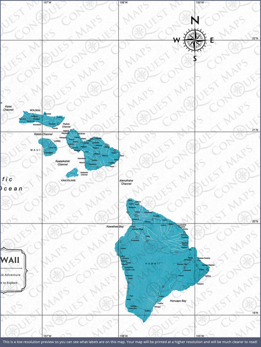 Push Pin Hawaii Map (Pin Board) - Teal Color Splash CM Pin Board