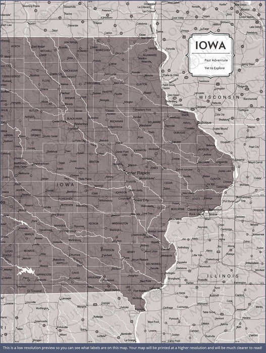 Push Pin Iowa Map (Pin Board/Poster) - Dark Brown Color Splash