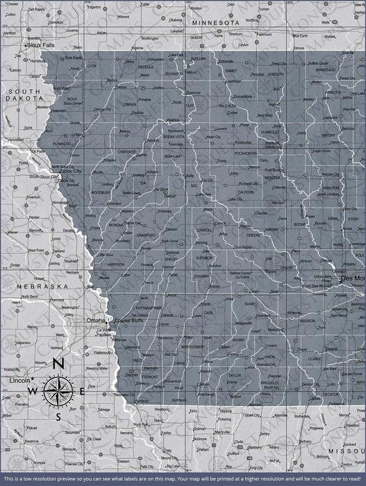 Iowa Map Poster - Dark Gray Color Splash CM Poster