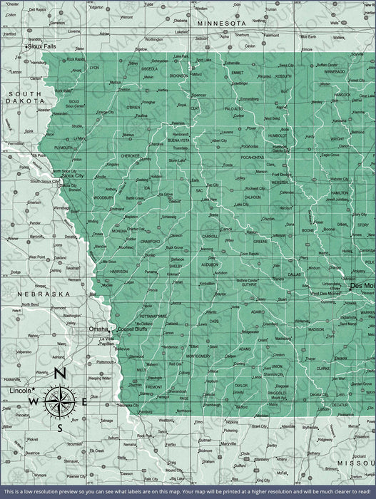 Iowa Map Poster - Green Color Splash CM Poster