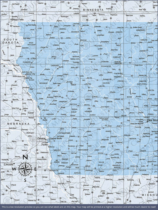 Push Pin Iowa Map (Pin Board) - Light Blue Color Splash CM Pin Board