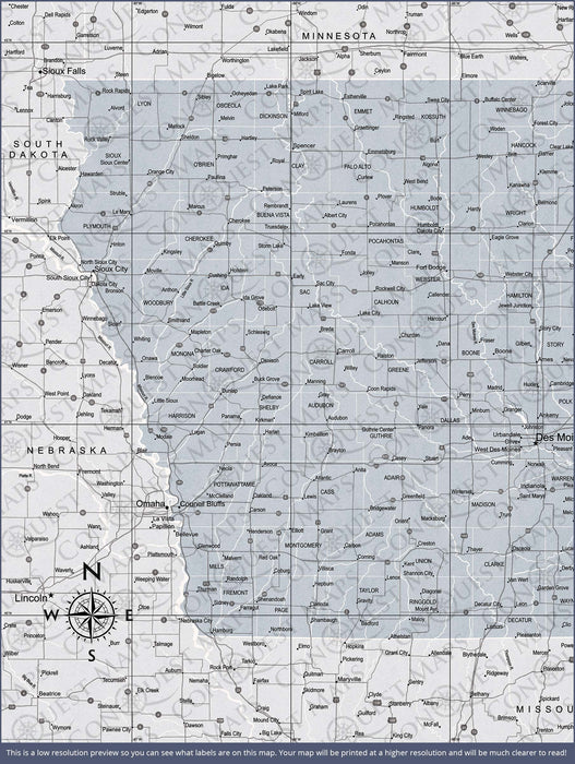 Push Pin Iowa Map (Pin Board) - Light Gray Color Splash CM Pin Board