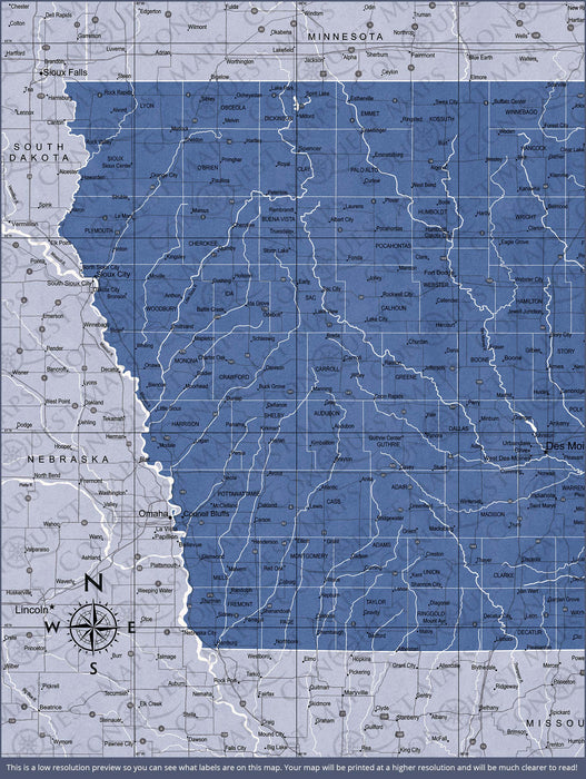 Push Pin Iowa Map (Pin Board) - Navy Color Splash CM Pin Board