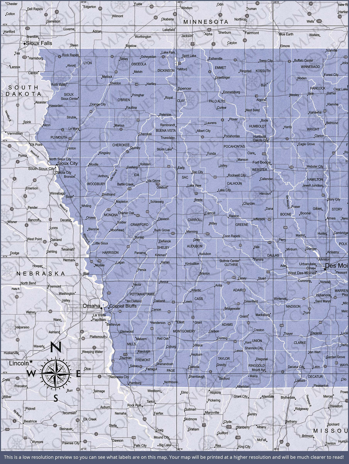 Iowa Map Poster - Purple Color Splash - Conquest Maps LLC