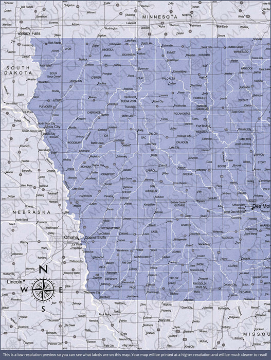 Push Pin Iowa Map (Pin Board) - Purple Color Splash CM Pin Board