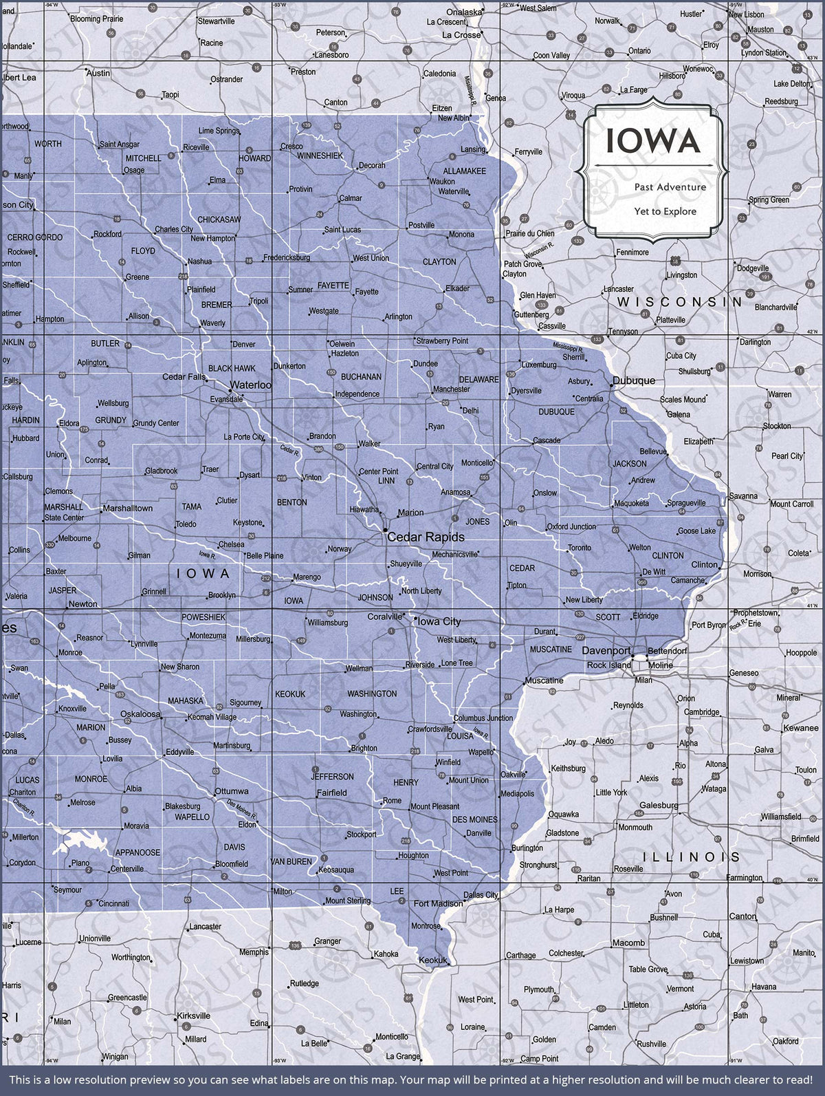 Map Highlighting Iowa Iowa Map Poster - Purple Color Splash - Conquest Maps LLC