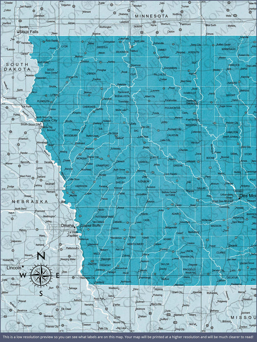 Iowa Map Poster - Teal Color Splash CM Poster