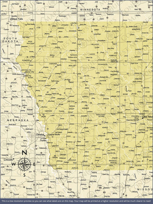 Push Pin Iowa Map (Pin Board) - Yellow Color Splash CM Pin Board