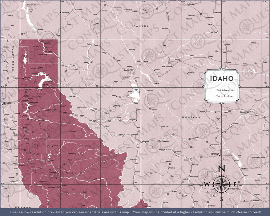 Push Pin Idaho Map (Pin Board) - Burgundy Color Splash