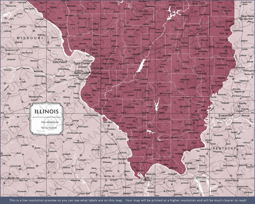 Push Pin Illinois Map (Pin Board) - Burgundy Color Splash CM Pin Board