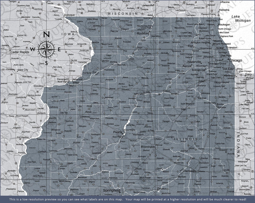 Push Pin Illinois Map (Pin Board) - Dark Gray Color Splash
