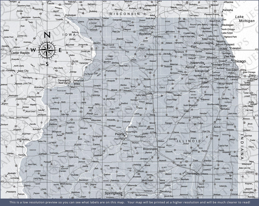 Push Pin Illinois Map (Pin Board) - Light Gray Color Splash