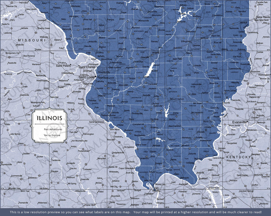 Push Pin Illinois Map (Pin Board) - Navy Color Splash