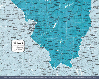 Push Pin Illinois Map (Pin Board) - Teal Color Splash CM Pin Board