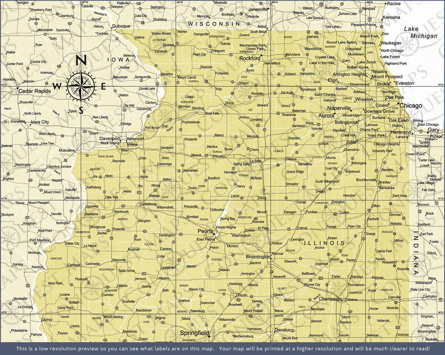Push Pin Illinois Map (Pin Board/Poster) - Yellow Color Splash